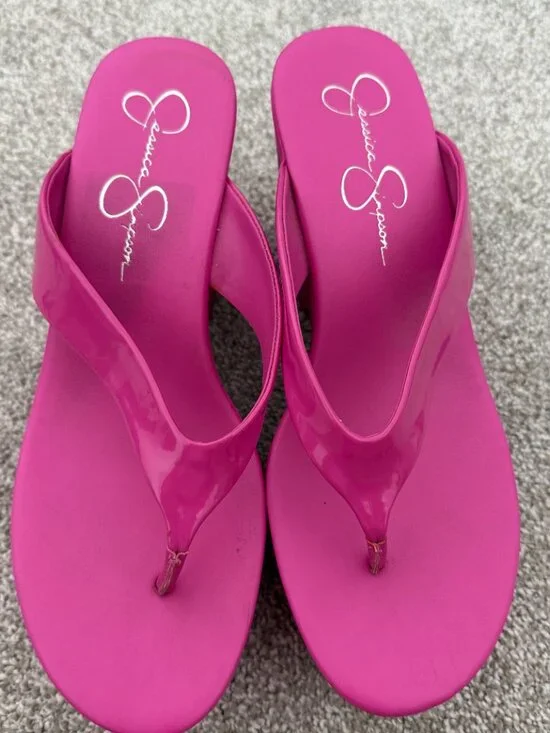 Jessica Simpson Pink Platform Thong Sandals Chunky Y2K Style Size 8 - Picture 4 of 9